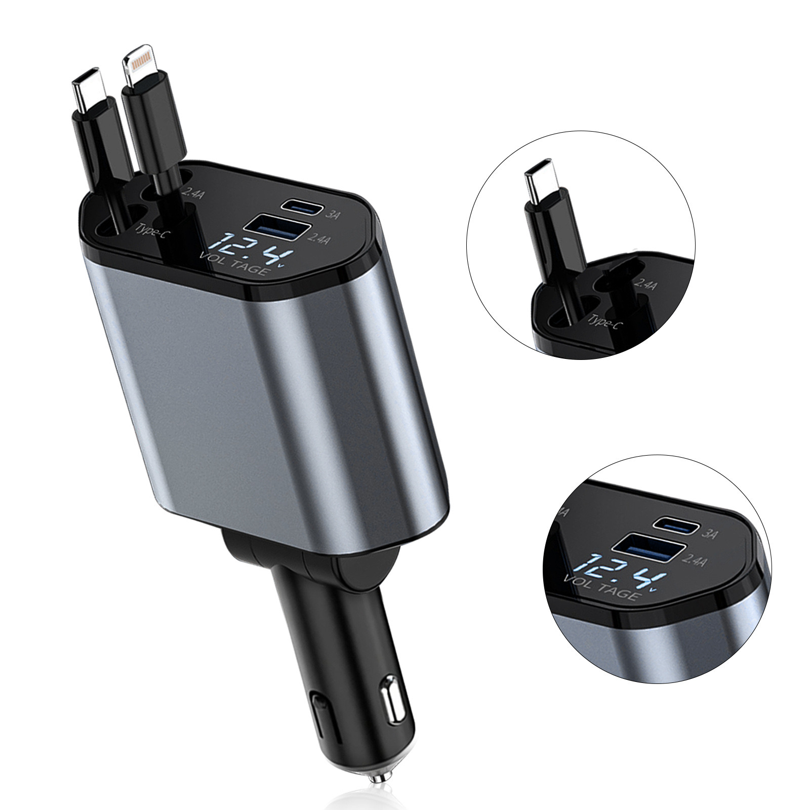 Retractable Car Charger 4 in 1 Telescopic Fast charging  PD/PPS Super Fast Charg