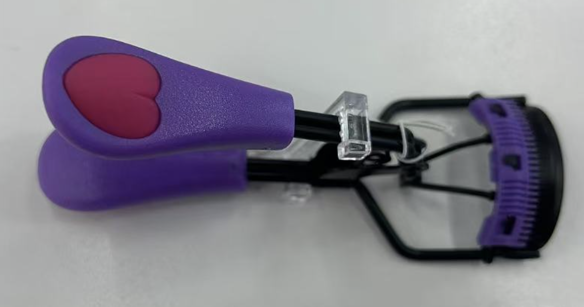 A4 comb style black swimming accessory with a heart-shaped purple beanie handle